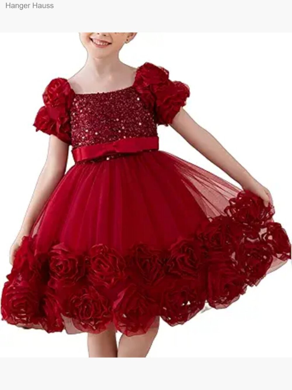 Girls Tulle Princess Dress with 3D Floral Embroidery for Wedding Birthday